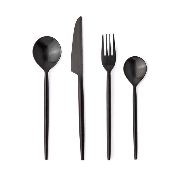 Černý nerezový příbor 16 ks pro 4 osoby Bronte – Bizzotto