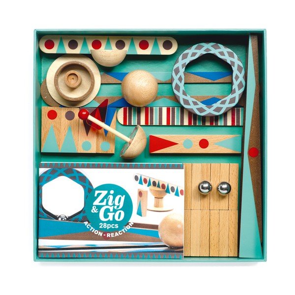 Dřevěná kuličková dráha 28 dílků Zig & Go – Djeco