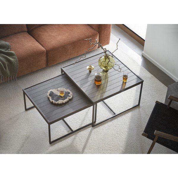 Tmavě hnědý konferenční stolek s deskou z dubového dřeva ø 70 cm Deerfield – Rowico-image-1