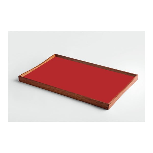 Podnos z teakového dřeva s červenou deskou Architectmade, délka 48 cm