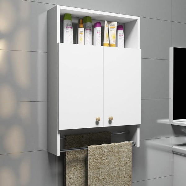 Bílá koupelnová skříňka s věšákem na ručníky, Bathroom Cabinet-image-1