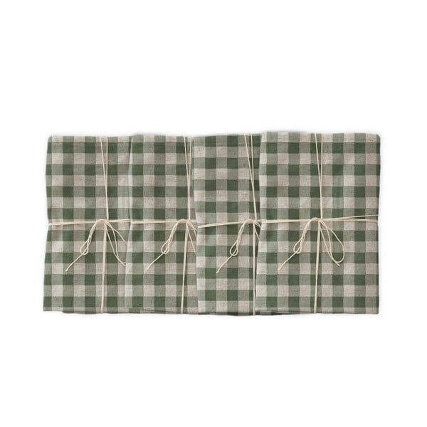 Sada 4 látkových ubrousků s příměsí lnu Really Nice Things Green Vichy, 43 x 43 cm