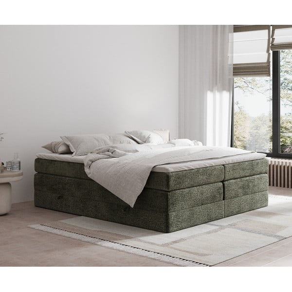 Tmavě zelená boxspring postel s úložným prostorem/bez čela 160x200 cm Juniper – Maison de Rêve-image-1