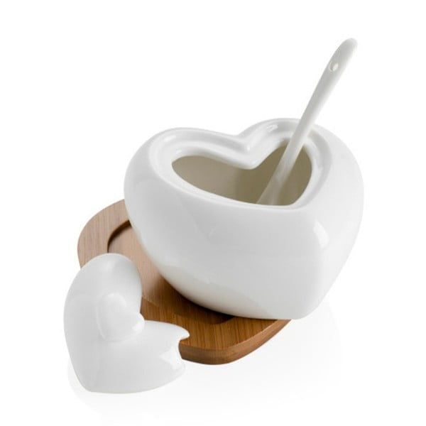 Porcelánová cukřenka se lžičkou a bambusovým podtáckem Brandani Heart-image-4