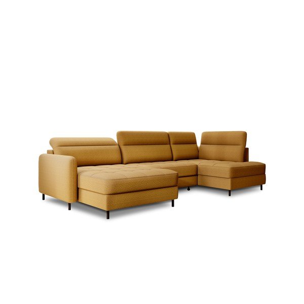 Žlutá sametová rozkládací/s úložným prostorem rohová pohovka (pravý roh/do "U") Berrto – ELTAP-image-2