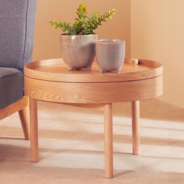 Kulatý odkládací stolek v dekoru borovice ø 60 cm Viborg – Premier Housewares-image-1