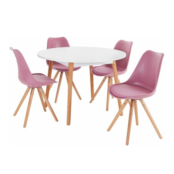 Set jídelního stolu a 4 růžových jídelních židlí Støraa Oregon Brenda