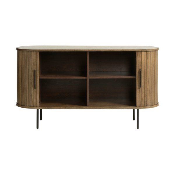 Hnědá nízká komoda v dekoru dubu s posuvnými dveřmi 140x76 cm Nola – Unique Furniture-image-4