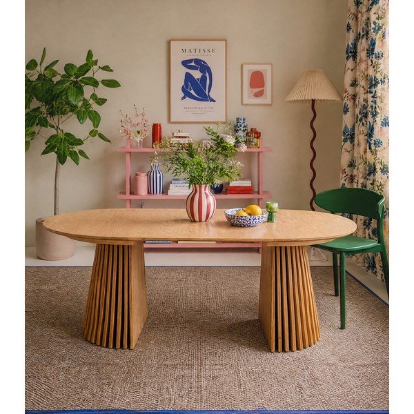 Kulatý rozkládací jídelní stůl s deskou v dubovém dekoru ø 120 cm Osaka – House Nordic-image-3