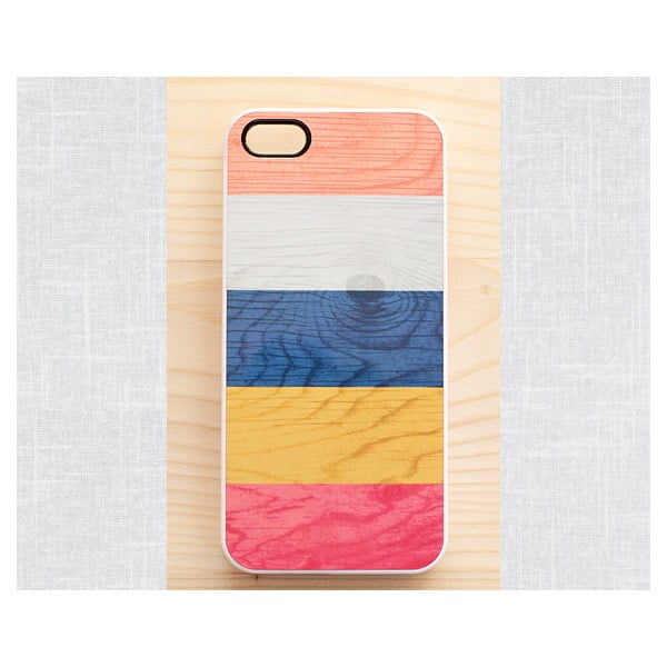 Obal na iPhone 5, Colorful stripes on wood print/white