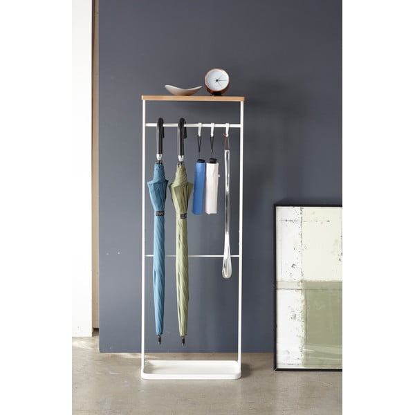 Bílý stojan na deštníky s dřevěnou policí Yamazaki Tower-image-3