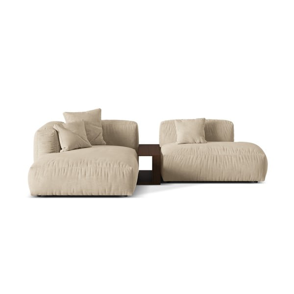 Béžová sametová modulární rohová pohovka (levý roh/s lenoškou) Martina – Micadoni 