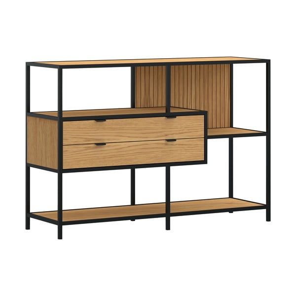 Knihovna v černé a přírodní barvě v dekoru dubu 114x78x35 cm Seaford – Actona-image-2