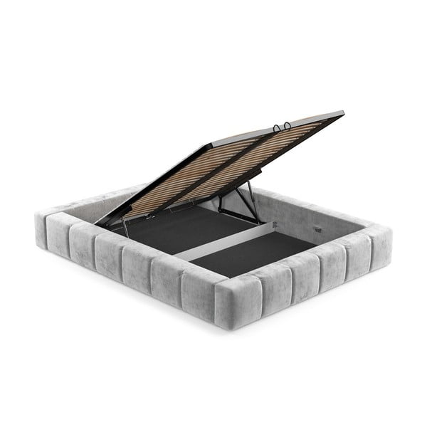 Světle šedá čalouněná dvoulůžková postel s úložným prostorem s roštem 160x200 cm Aruba L – Maison de Rêve-image-4