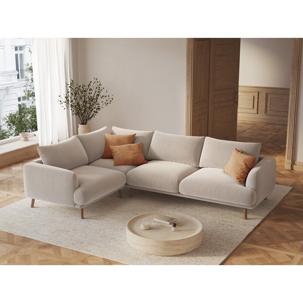 Béžová sametová rohová pohovka (levý roh/do L) Naomi – Micadoni -image-1