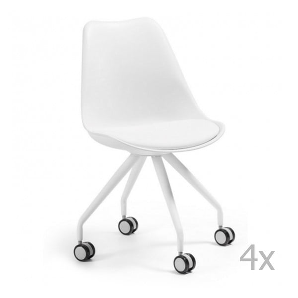 Sada 4 bílých židlí na kolečkách La Forma Lars