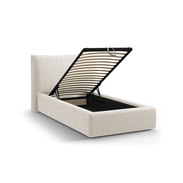 Krémová čalouněná jednolůžková postel s úložným prostorem s roštem 90x200 cm Kaelle – Micadoni -image-1