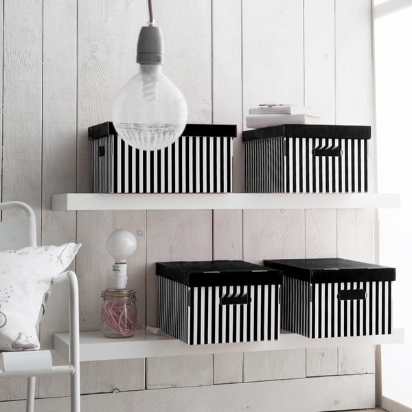 Kartonové úložné boxy s víkem v sadě 2 ks Stripes – Compactor-image-1