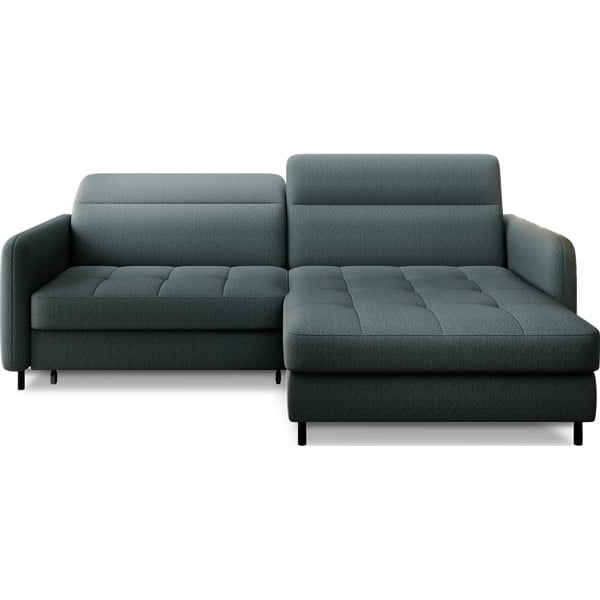 Šedozelená sametová rozkládací/s úložným prostorem rohová pohovka (pravý roh/s lenoškou) Gomsi – ELTAP