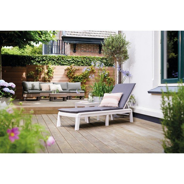 Světle šedé plastové/polstrované polohovací/skládací zahradní lehátko Atlas – Keter-image-4