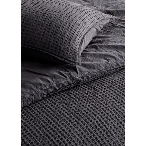 Antracitové povlečení na jednolůžko z bavlny Renforcé 140x200 cm Waffle Striped – Mila Home Luxury-image-1