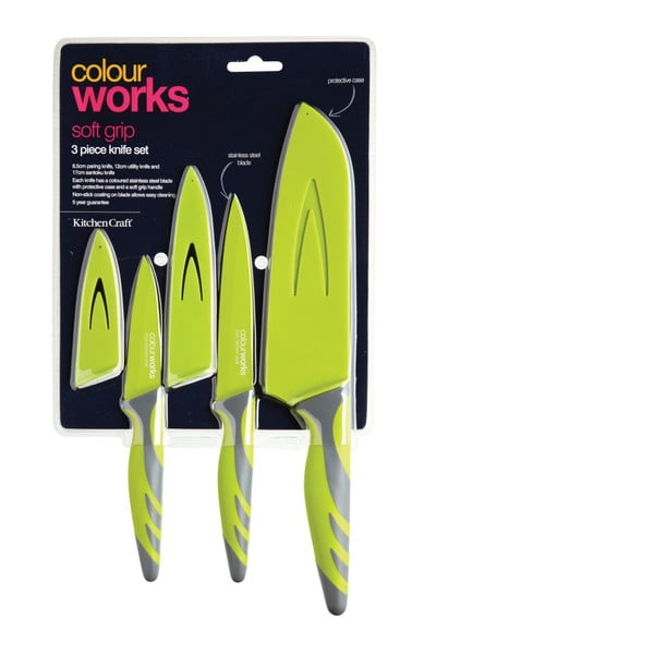Sada 3 zelených nožů Kitchen Craft Colourworks