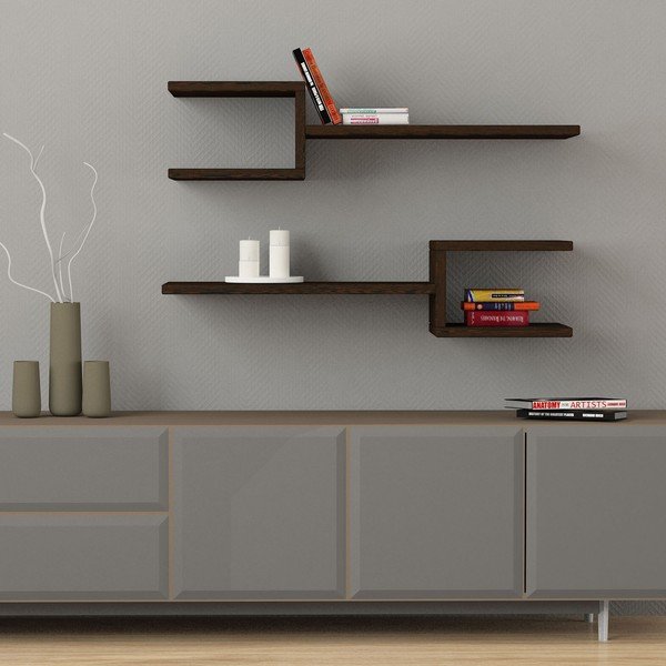 Sada 2 tmavě hnědých nástěnných polic Fork-image-1