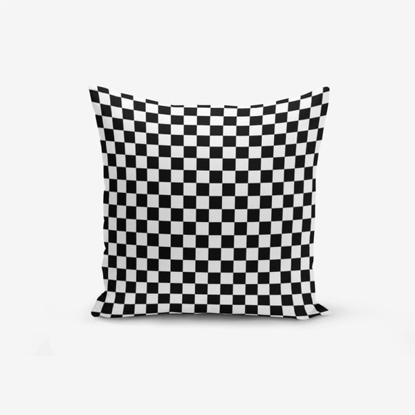 Černo-bílý povlak na polštář s příměsí bavlny Minimalist Cushion Covers Black White Ekose, 45 x 45 cm