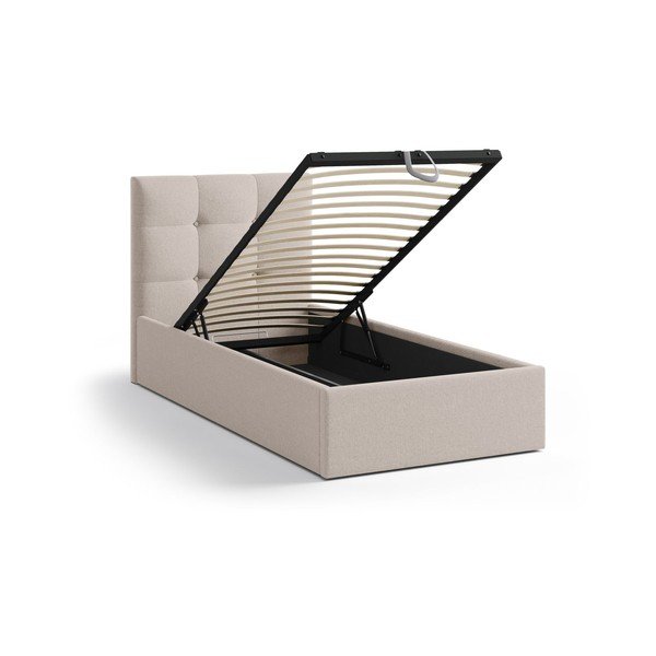 Světle hnědá čalouněná jednolůžková postel s úložným prostorem s roštem 90x200 cm Phaedra – Micadoni -image-1