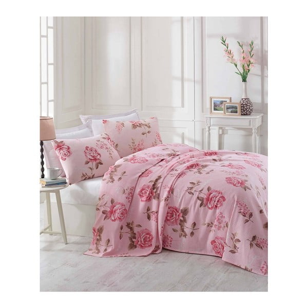 Růžový lehký přehoz přes postel Serenay, 200 x 235 cm