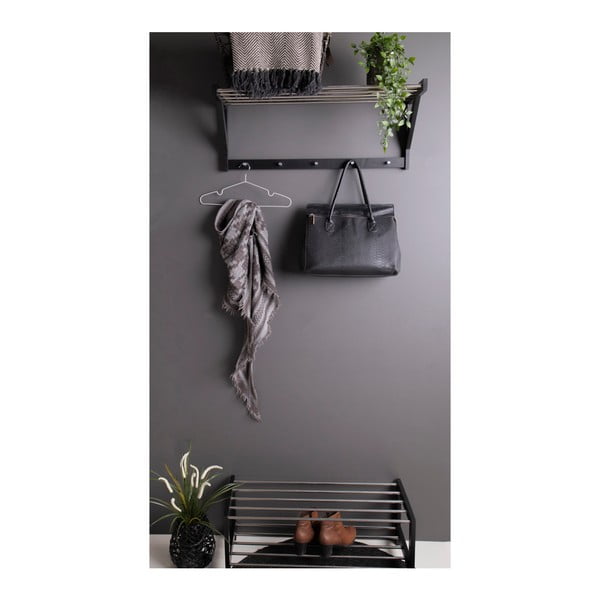 Černý nástěnný věšák z topolového dřeva s poličkou Padova - House Nordic-image-1