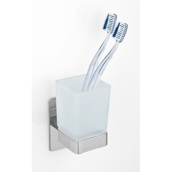 Samodržící skleněný kelímek na zubní kartáčky v leskle stříbrné barvě Genova – Wenko-image-1