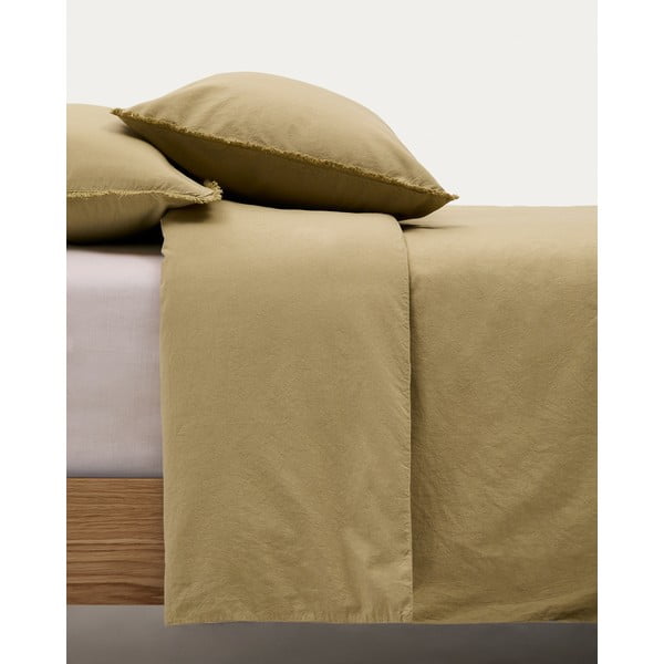 Žluté/zelené povlečení na dvoulůžko/prodloužené z bavlněného perkálu 260x240 cm Sifinia – Kave Home-image-1