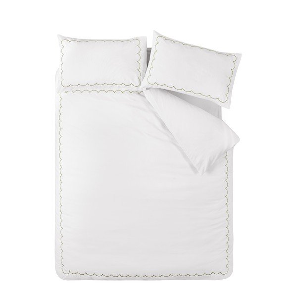 Bílo-zelené povlečení na jednolůžko 135x200 cm Scallop Border – Catherine Lansfield