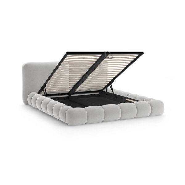 Šedá čalouněná dvoulůžková postel s úložným prostorem s roštem 180x200 cm Solange – Micadoni -image-2