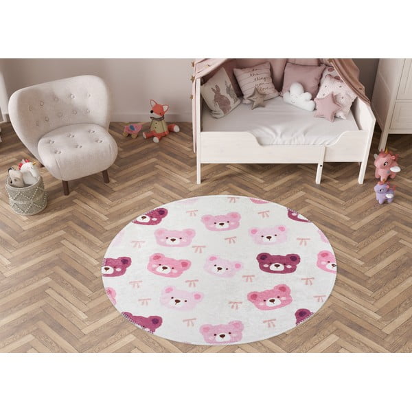 Růžový/slonovinový pratelný dětský koberec ø120 cm Cute Teddies Pink – Vitaus-image-1