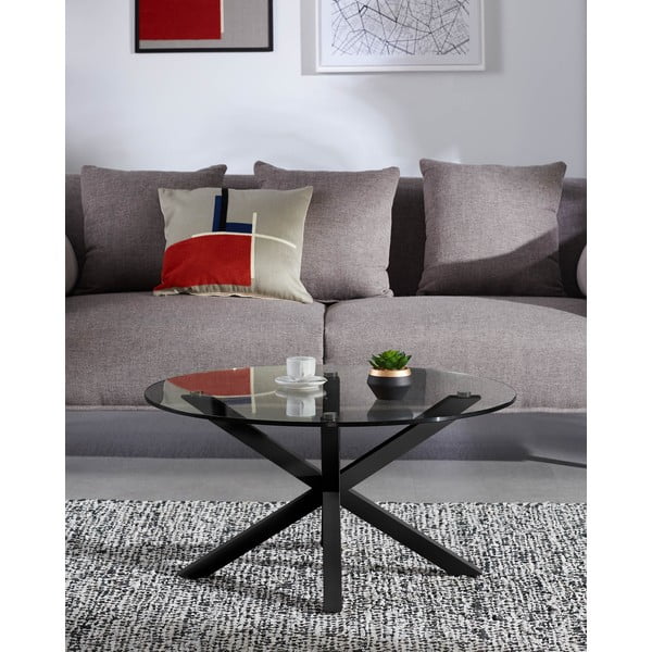 Černý kulatý konferenční stolek se skleněnou deskou ø 82 cm Argo – Kave Home-image-2