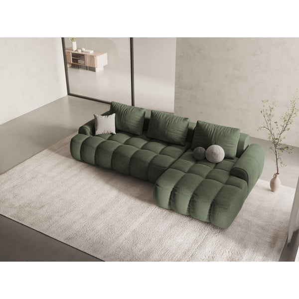 Zelená rozkládací/s úložným prostorem rohová pohovka (pravý roh/s lenoškou) Linz – Cosmopolitan Design-image-1