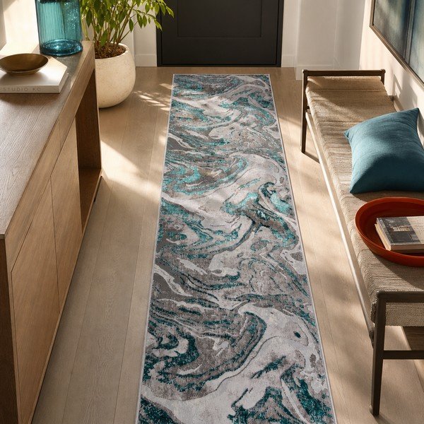 Šedo-tyrkysový běhoun 60x230 cm Marbled – Flair Rugs-image-3