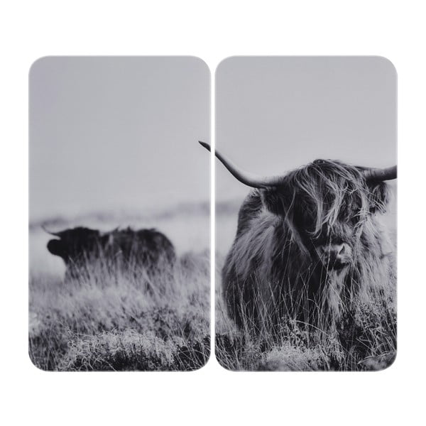 Kryty na sporák v sadě 2 ks z tvrzeného skla 30x52 cm Universal Highland Cattle – Wenko