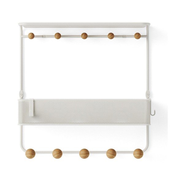 Bílý přírodní kovový nástěnný věšák s poličkou Estique – Umbra