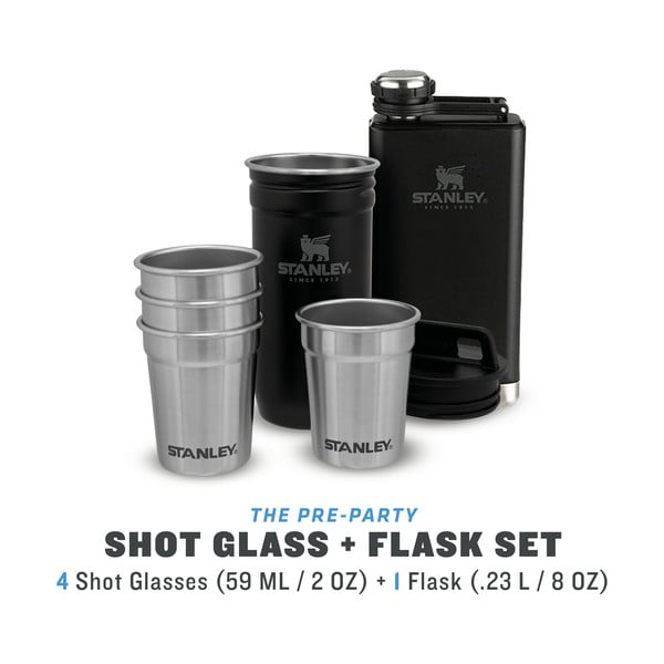 Černý set placatky a panáků 6 ks z nerezové oceli 250 ml Adventure Black – Stanley-image-2