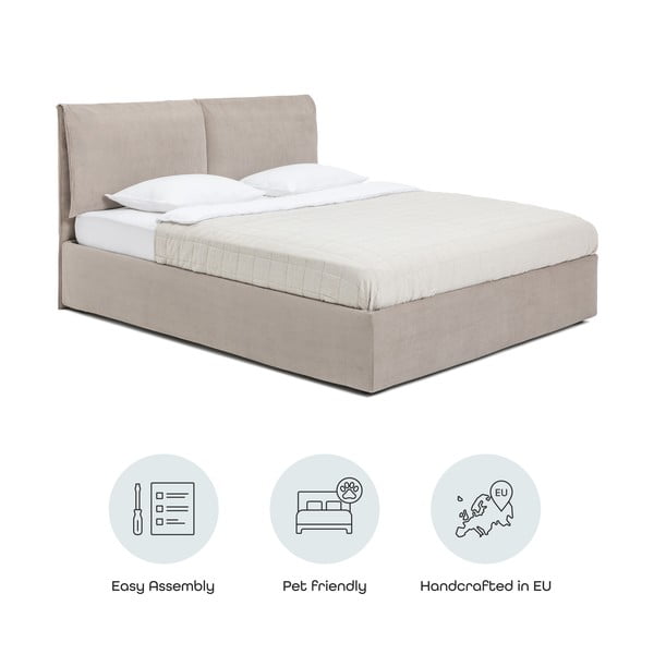 Čalouněná dvoulůžková postel taupe s úložným prostorem s roštem 180x200 cm Thessa Pillow – Bonami Selection-image-4
