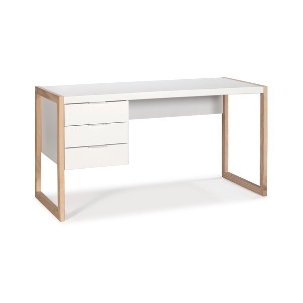 Bílý psací stůl s nohami z borovicového dřeva Marckeric Frank-image-2