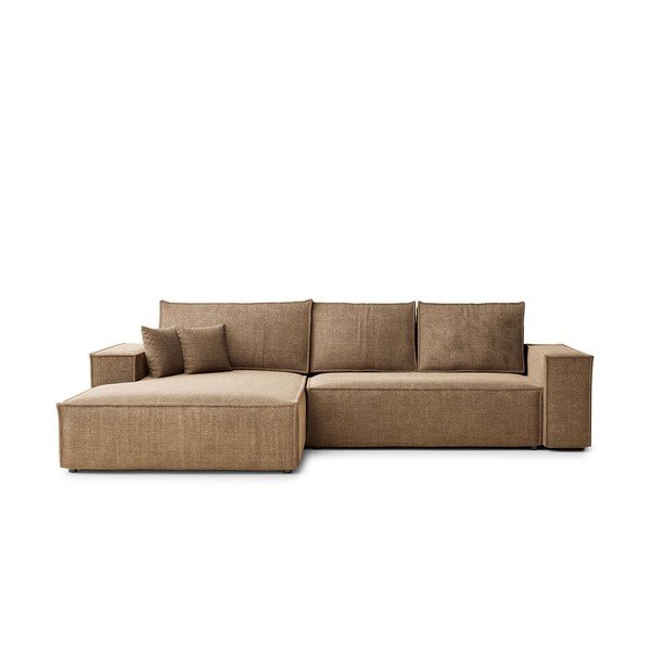 Světle hnědá žinylková rozkládací/s úložným prostorem rohová pohovka (levý roh/s lenoškou) Maze – Maison de Rêve