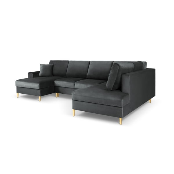 Tmavě šedá sametová rozkládací/s úložným prostorem rohová pohovka (pravý roh/do "U") Kyoto – Cosmopolitan Design-image-3