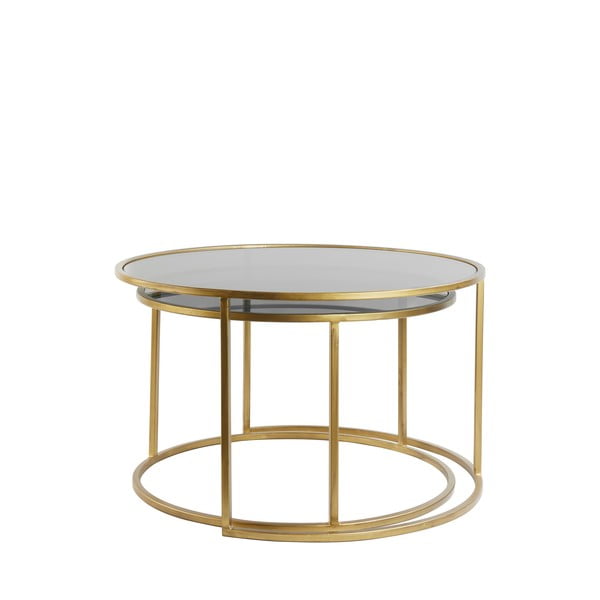 Skleněné kulaté konferenční stolky v sadě 2 ks ve zlaté barvě ø 75 cm Duarte - Light & Living-image-2