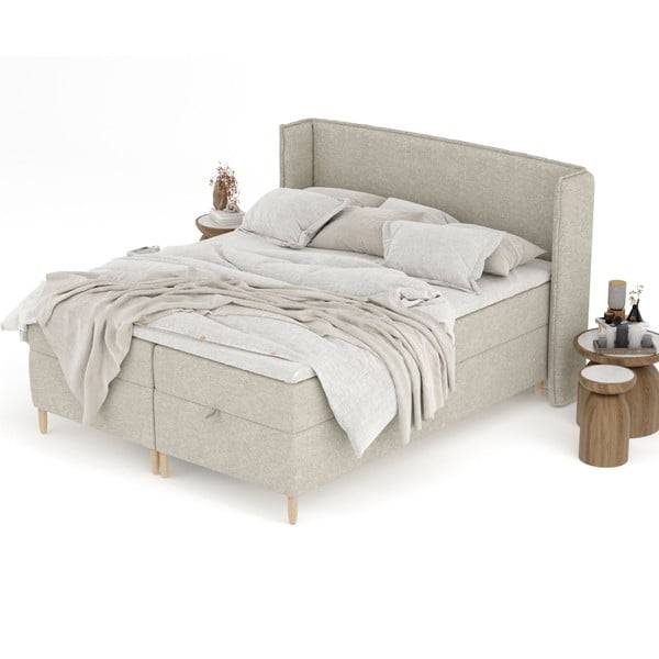 Světle šedá boxspring postel s úložným prostorem 160x200 cm Monpelli – Maison de Rêve-image-4