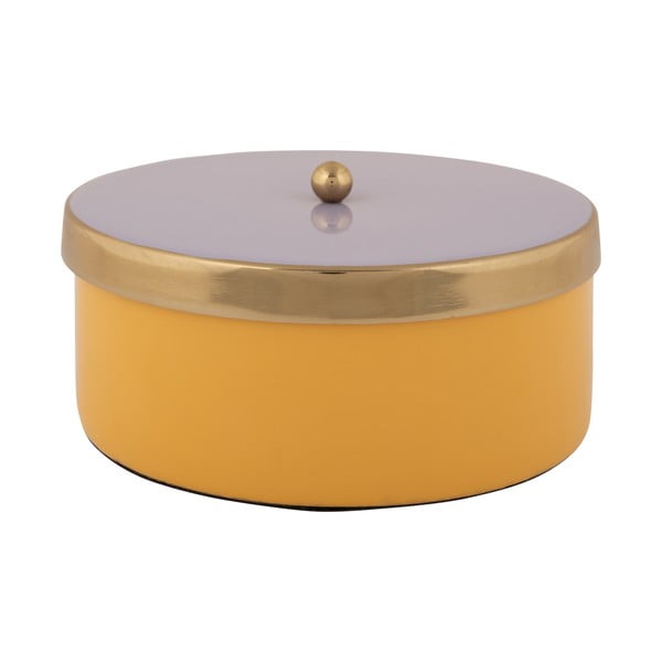 Žlutý dekorativní kovový úložný box ø 16x6 cm Double Funky – PT LIVING