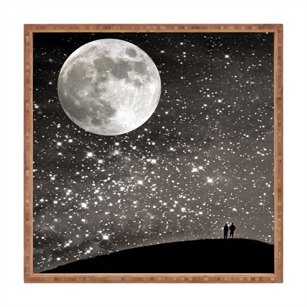 Dřevěný dekorativní servírovací tác Moon, 40 x 40 cm